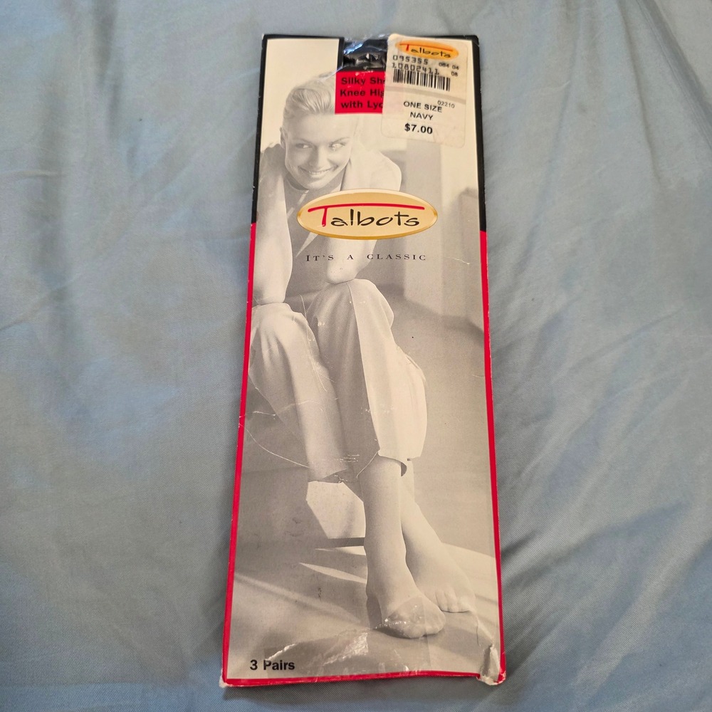 Talbots Silky Sheer Knee High Nylons Navy 3 Pairs Womens OS NWT